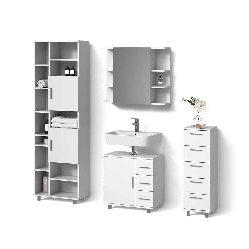 Badmöbel-Set in Weiß auf weißem Hintergrund
