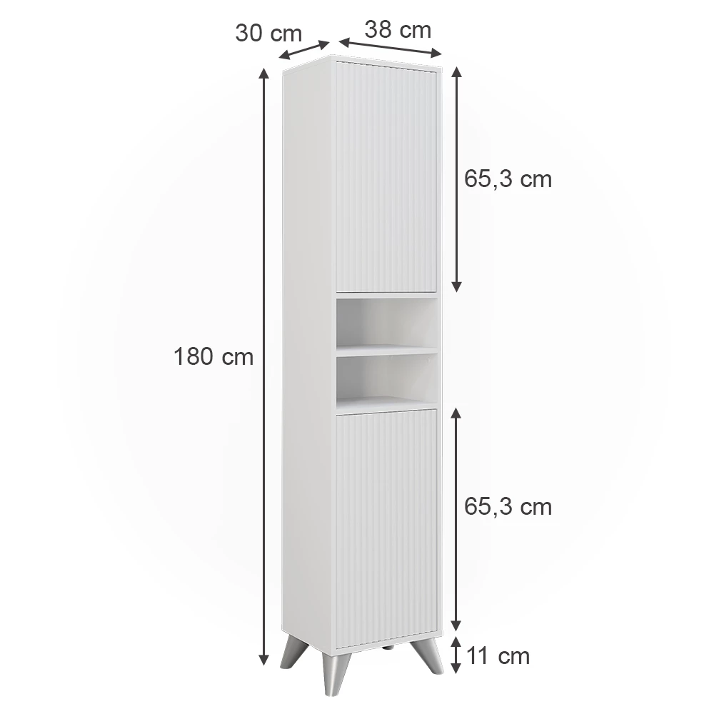 Vicco Armadio per il bagno Bianco 38 x 180 cm con 2 porte, Leano