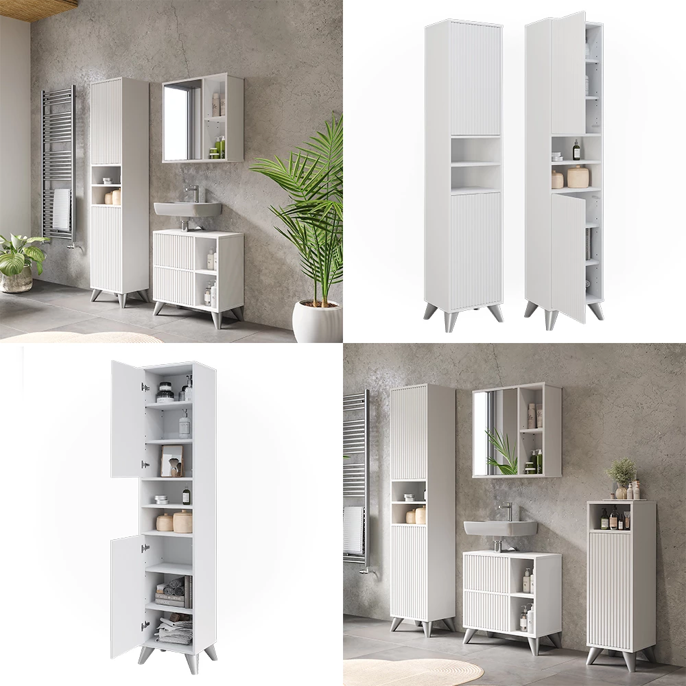 Vicco Armadio per il bagno Bianco 38 x 180 cm con 2 porte, Leano