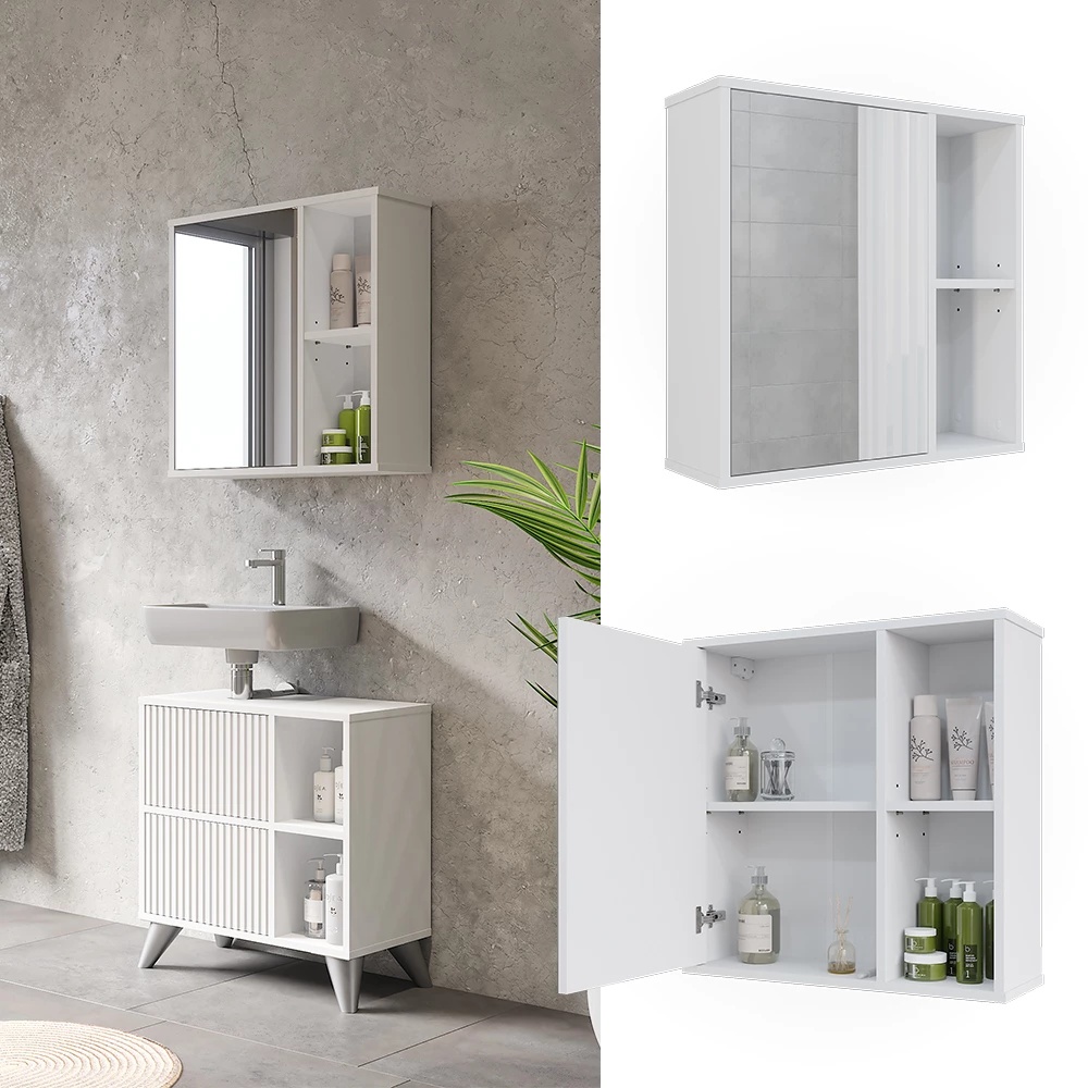 Vicco Badspiegelschrank Weiß 60 x 60 cm, Leano