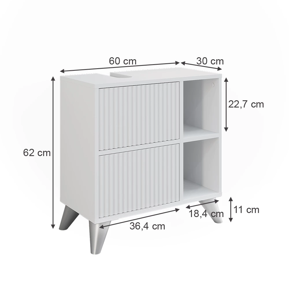 Vicco Waschbeckenunterschrank Weiß 60 x 62 cm mit 2 Schubladen, Leano