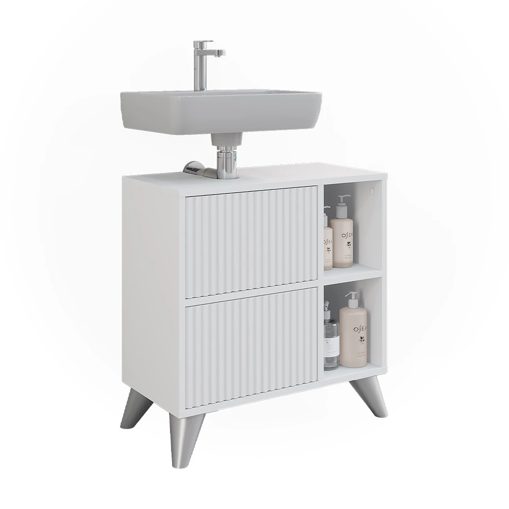 Vicco Waschbeckenunterschrank Weiß 60 x 62 cm mit 2 Schubladen, Leano