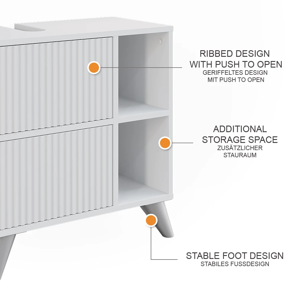 Vicco Waschbeckenunterschrank Weiß 60 x 62 cm mit 2 Schubladen, Leano