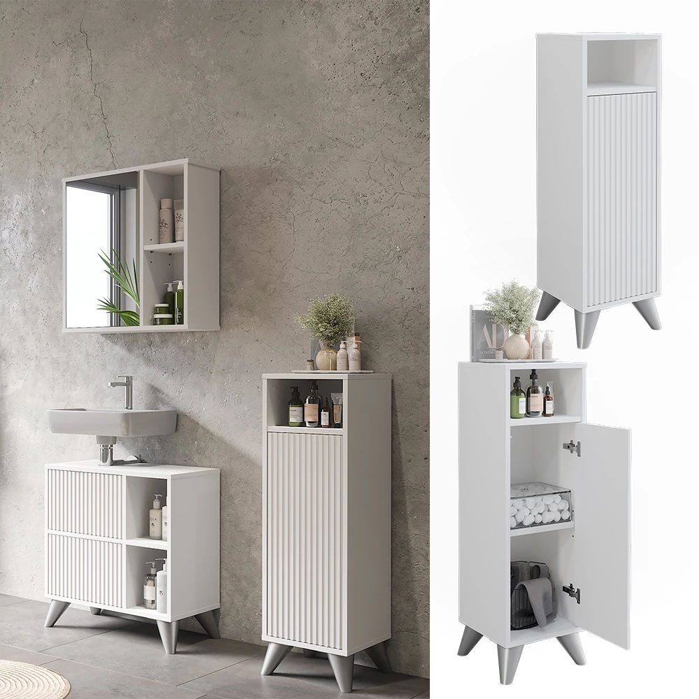 Vicco Midischrank Weiß 30 x 97 cm mit Tür, Leano