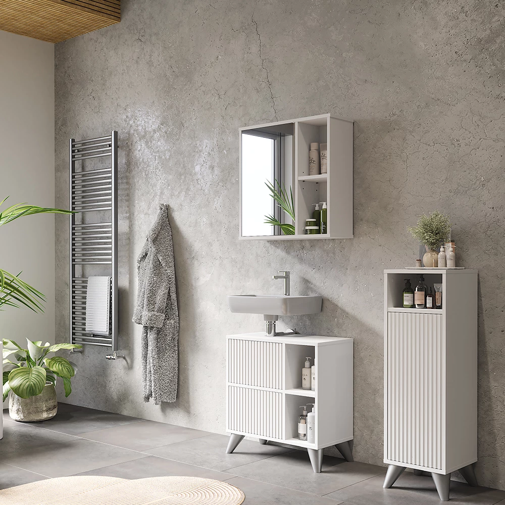 Vicco mobiletto bagno Bianco 30 x 97 cm con porta, Leano