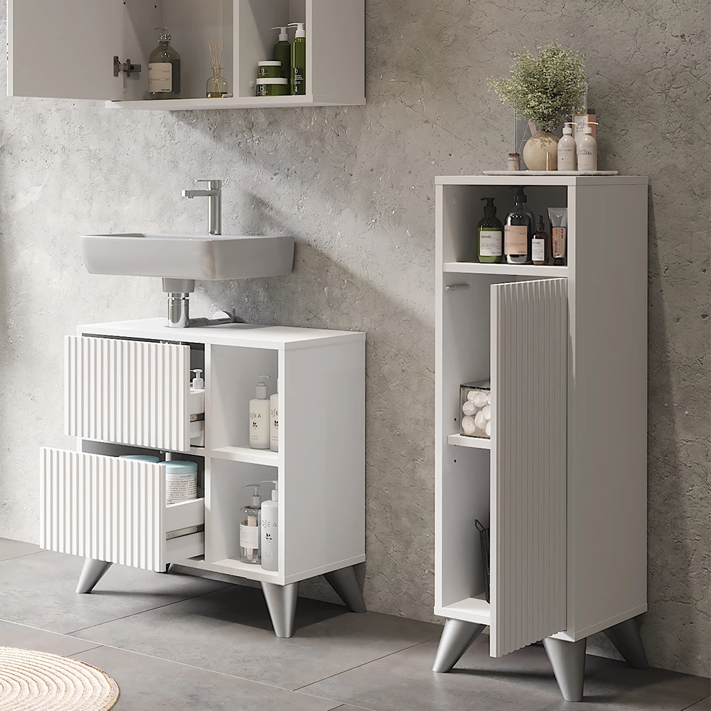 Vicco mobiletto bagno Bianco 30 x 97 cm con porta, Leano