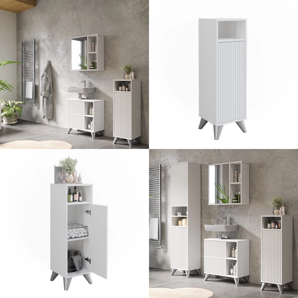 Vicco mobiletto bagno Bianco 30 x 97 cm con porta, Leano