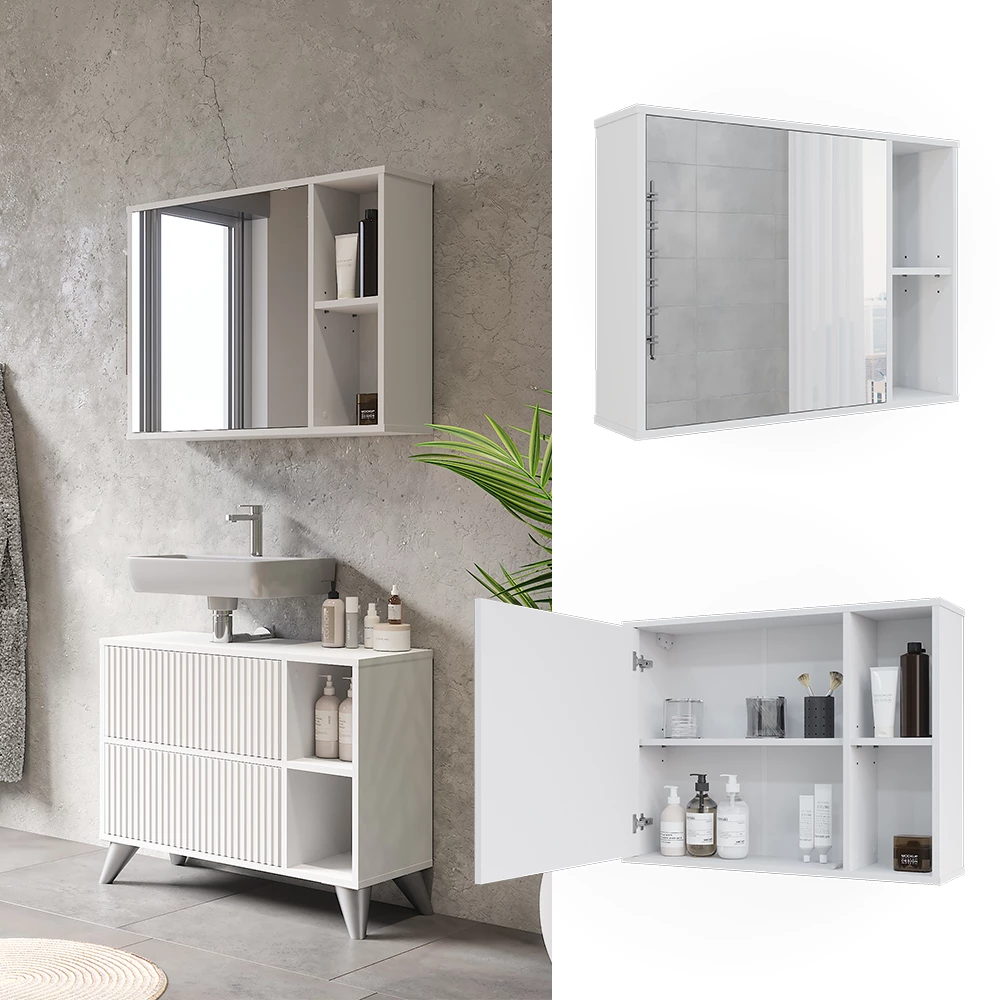Vicco Badspiegelschrank Branco 80x60 cm, Leano