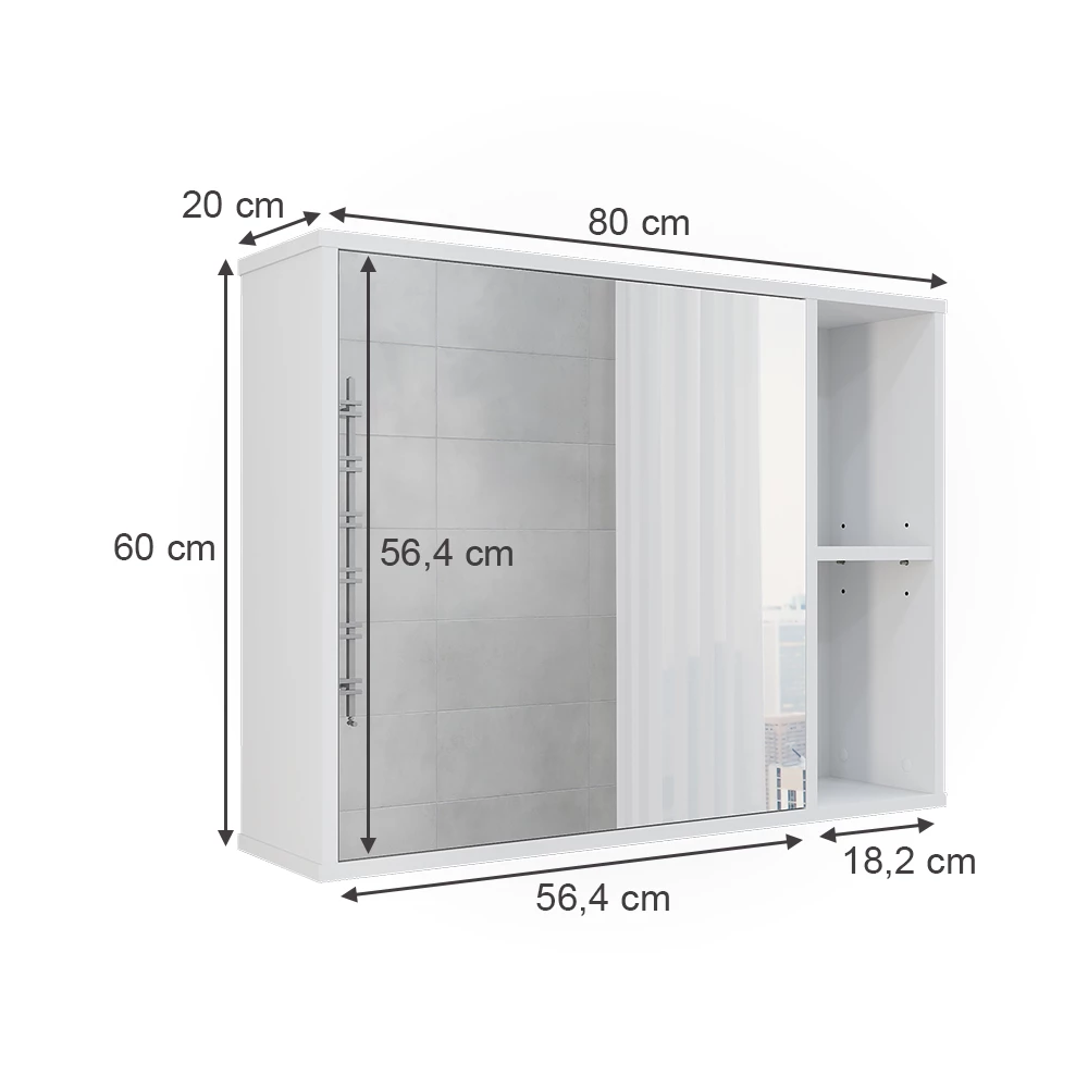 Vicco Badspiegelschrank Weiß 80 x 60 cm, Leano