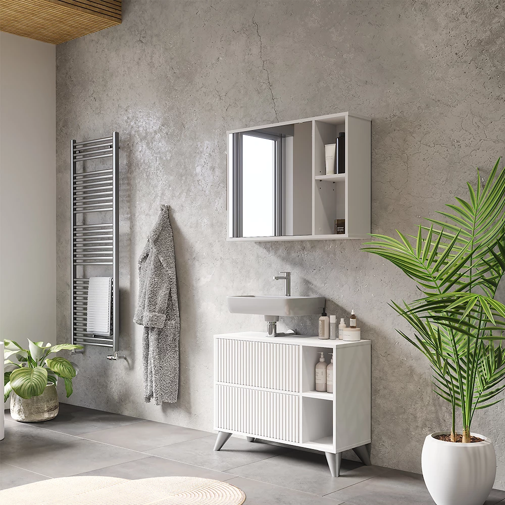 Vicco Badspiegelschrank Weiß 80 x 60 cm, Leano
