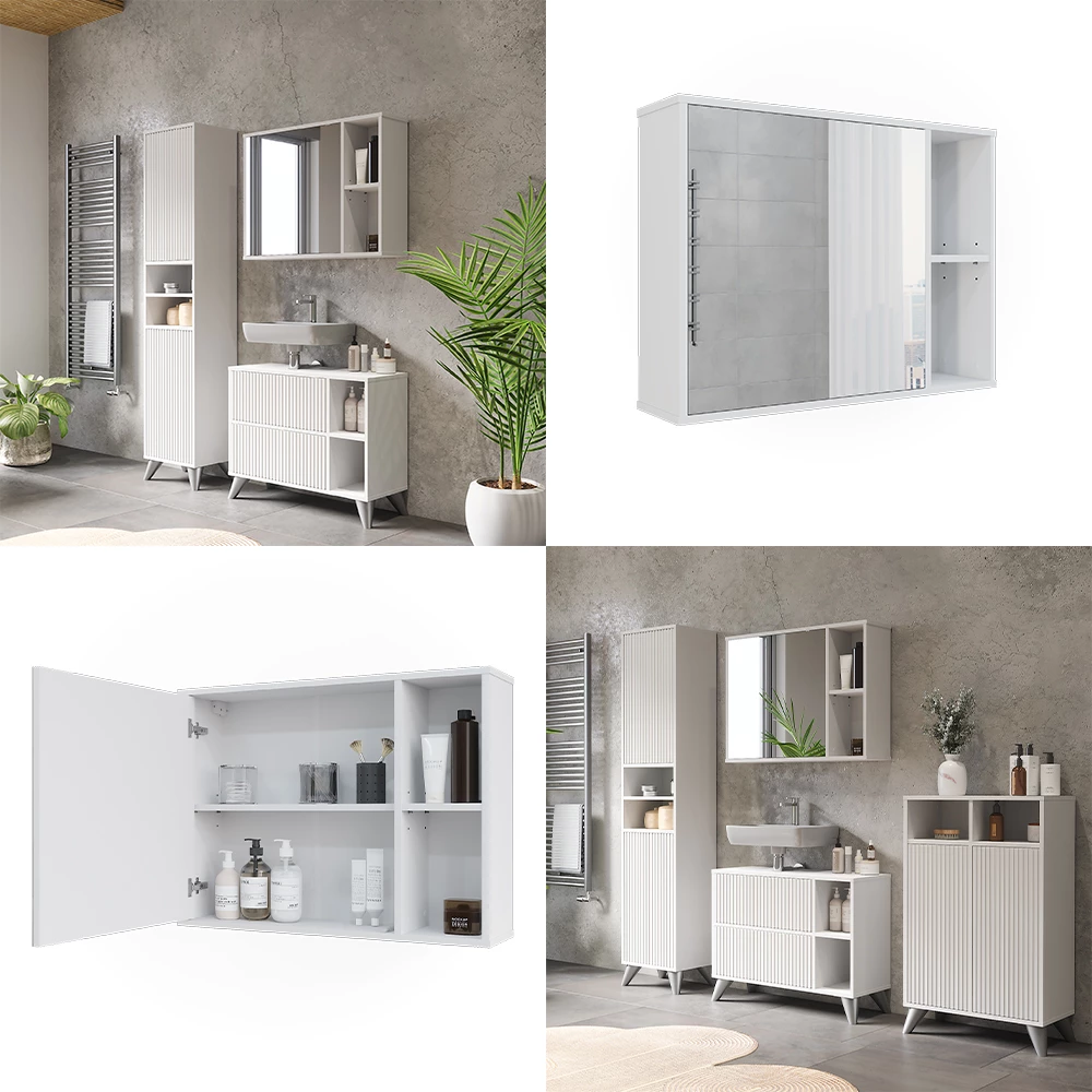 Vicco Badspiegelschrank Weiß 80 x 60 cm, Leano