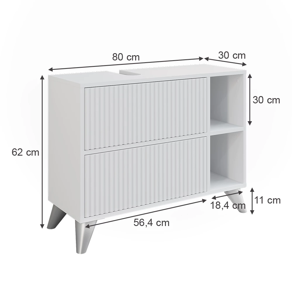 Vicco Wastafelonderkast Wit 80 x 62 cm met 2 laden, Leano