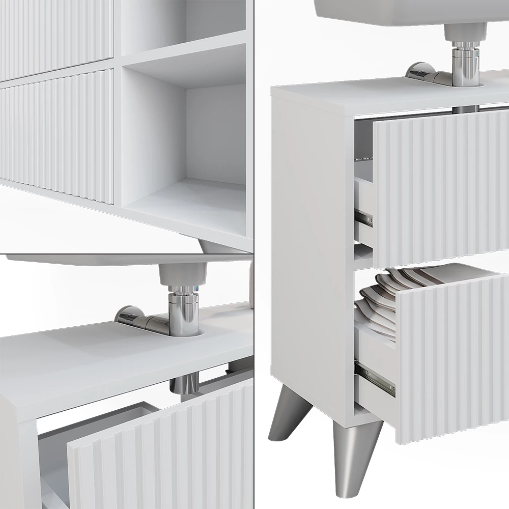Vicco Wastafelonderkast Wit 80 x 62 cm met 2 laden, Leano