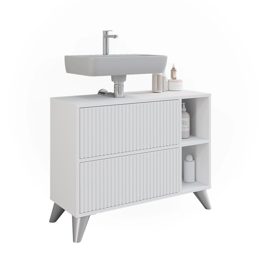Vicco Wastafelonderkast Wit 80 x 62 cm met 2 laden, Leano