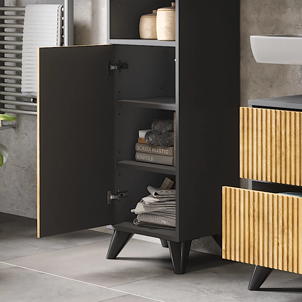 Vicco Mobiletto da bagno Antracite/quercia di montagna 38 x 180 cm con 2 porte, Leano
