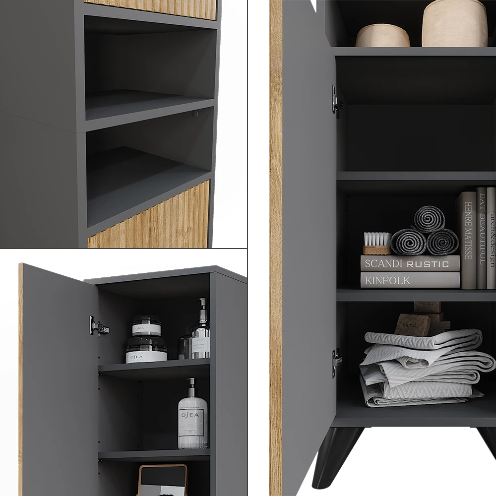 Vicco Mobiletto da bagno Antracite/quercia di montagna 38 x 180 cm con 2 porte, Leano