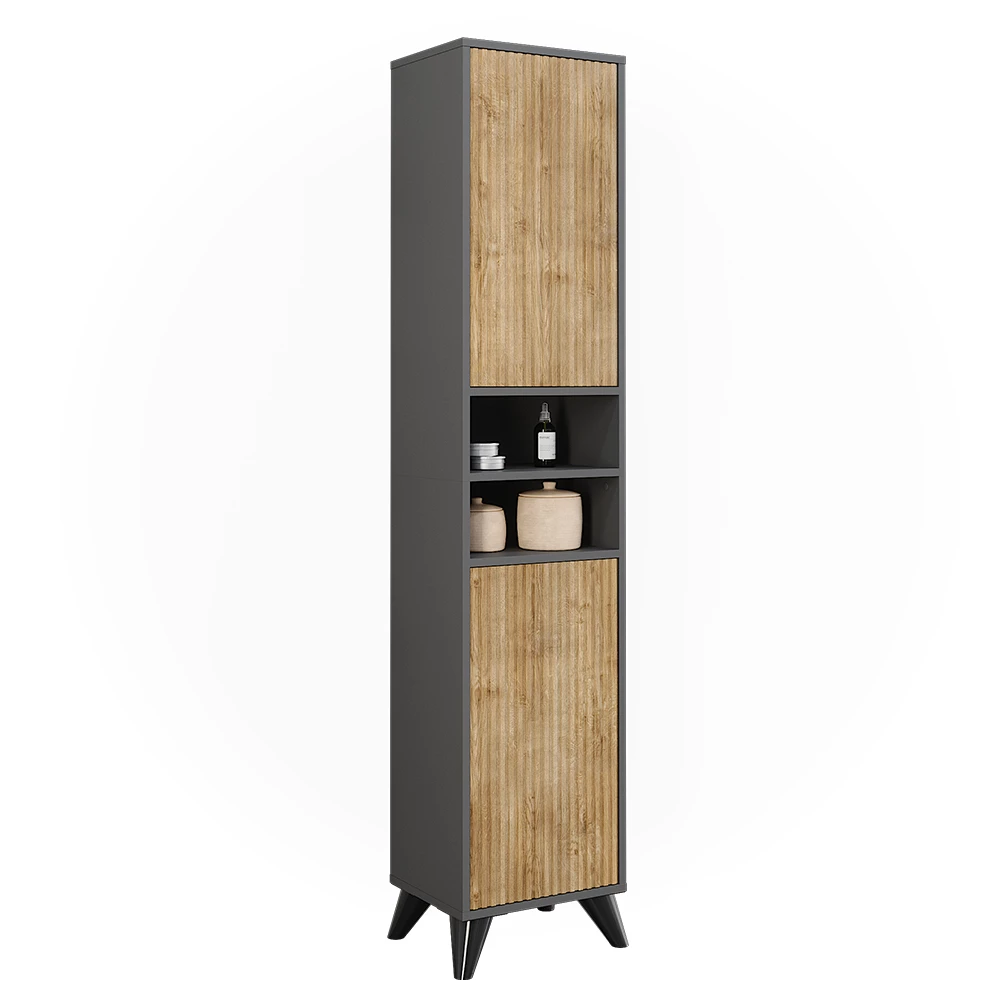 Vicco Mobiletto da bagno Antracite/quercia di montagna 38 x 180 cm con 2 porte, Leano