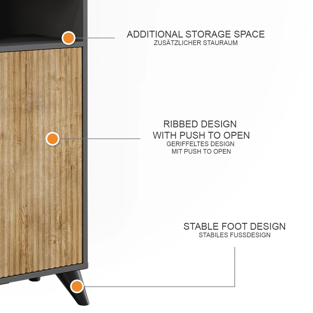 Vicco Mobiletto da bagno Antracite/quercia di montagna 38 x 180 cm con 2 porte, Leano