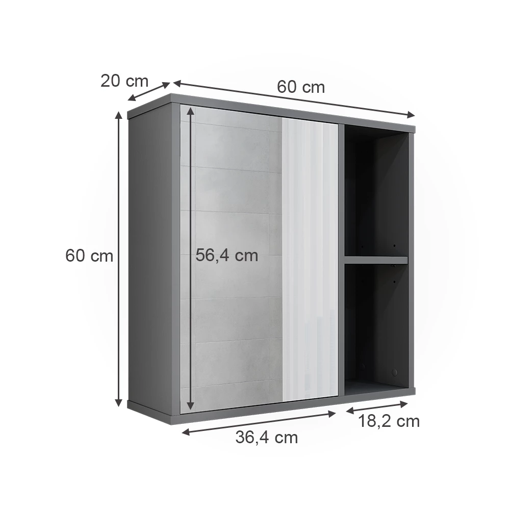 Vicco Badkamerspiegelkast Antraciet 60 x 60 cm, Leano