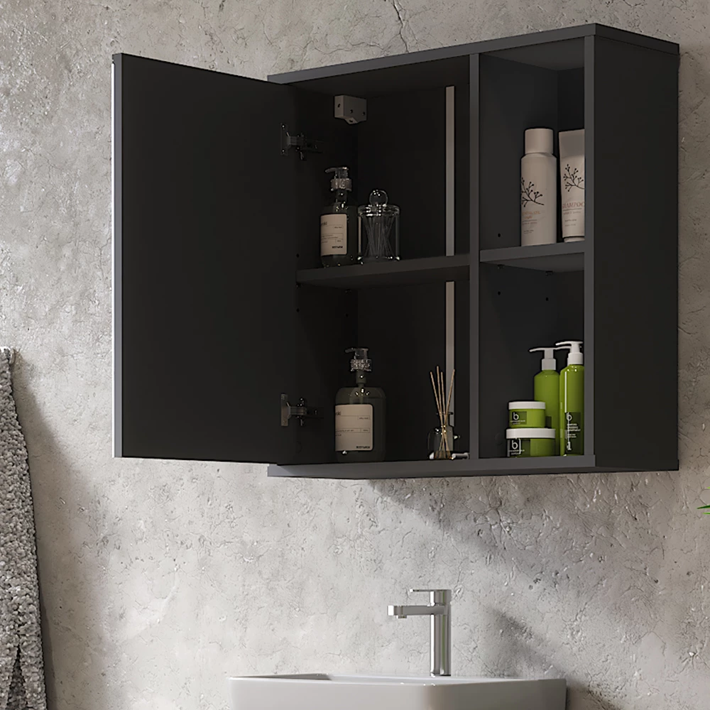 Vicco Badkamerspiegelkast Antraciet 60 x 60 cm, Leano
