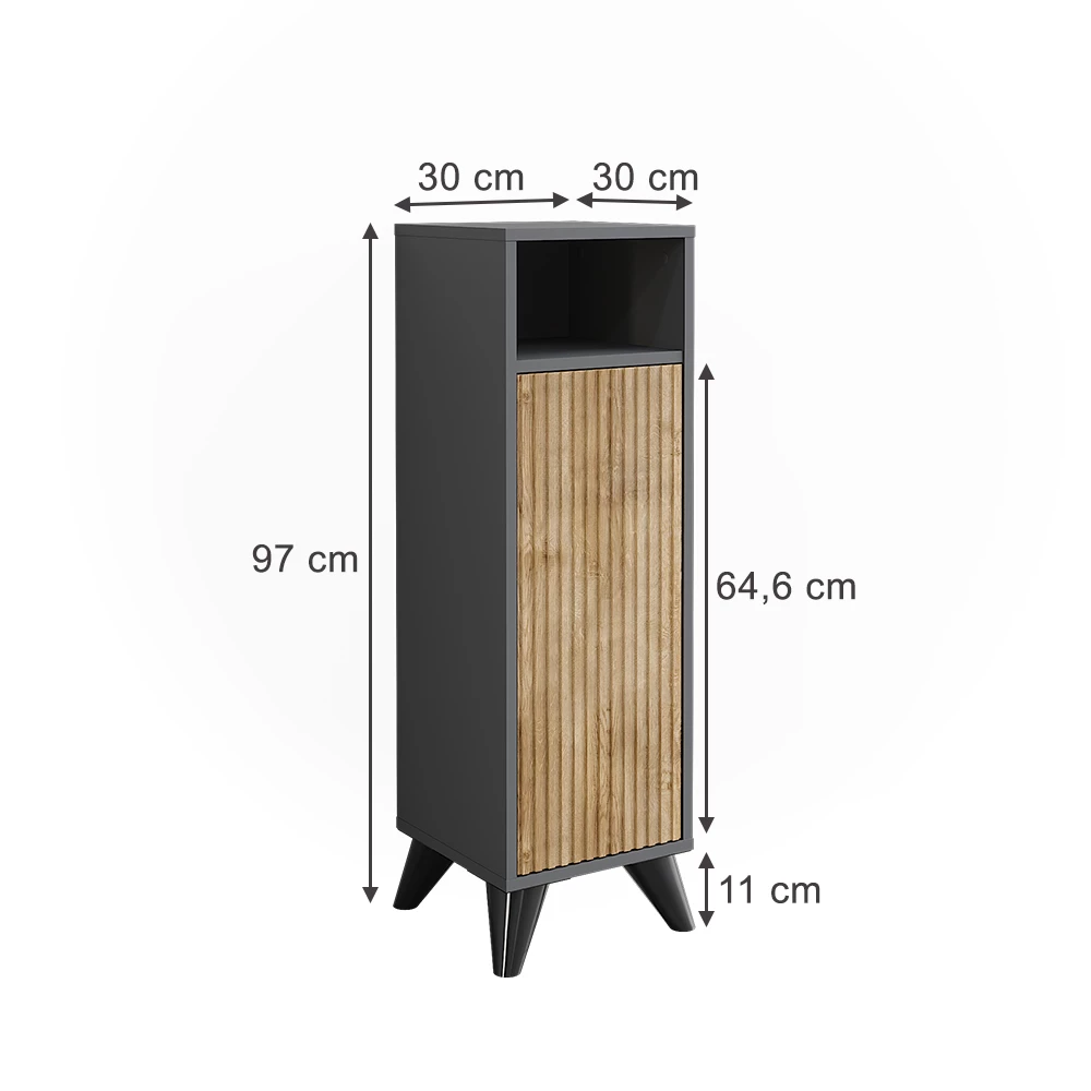 Vicco Midischrank Anthrazit/Bergeiche 30 x 97 cm mit Tür, Leano