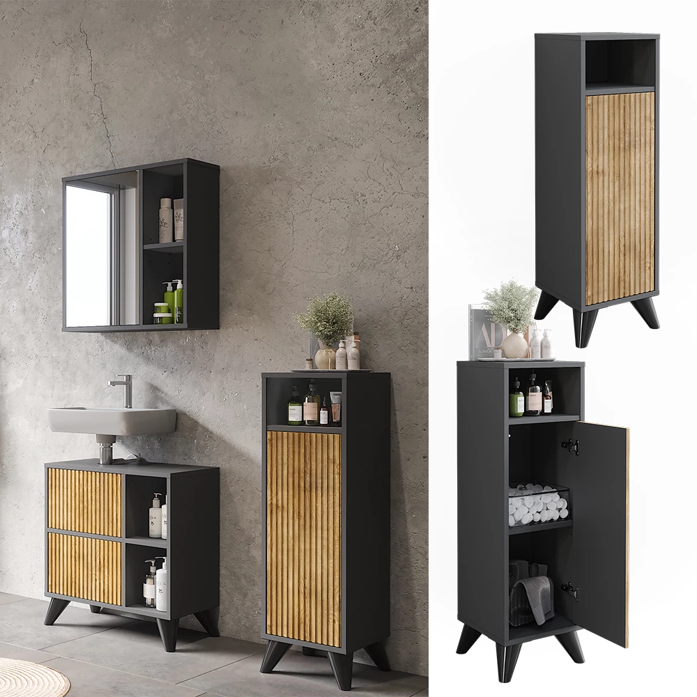 Vicco Midi kaappi Antrasiitti/vuoristotammi 30x97 cmoven kanssa, Leano
