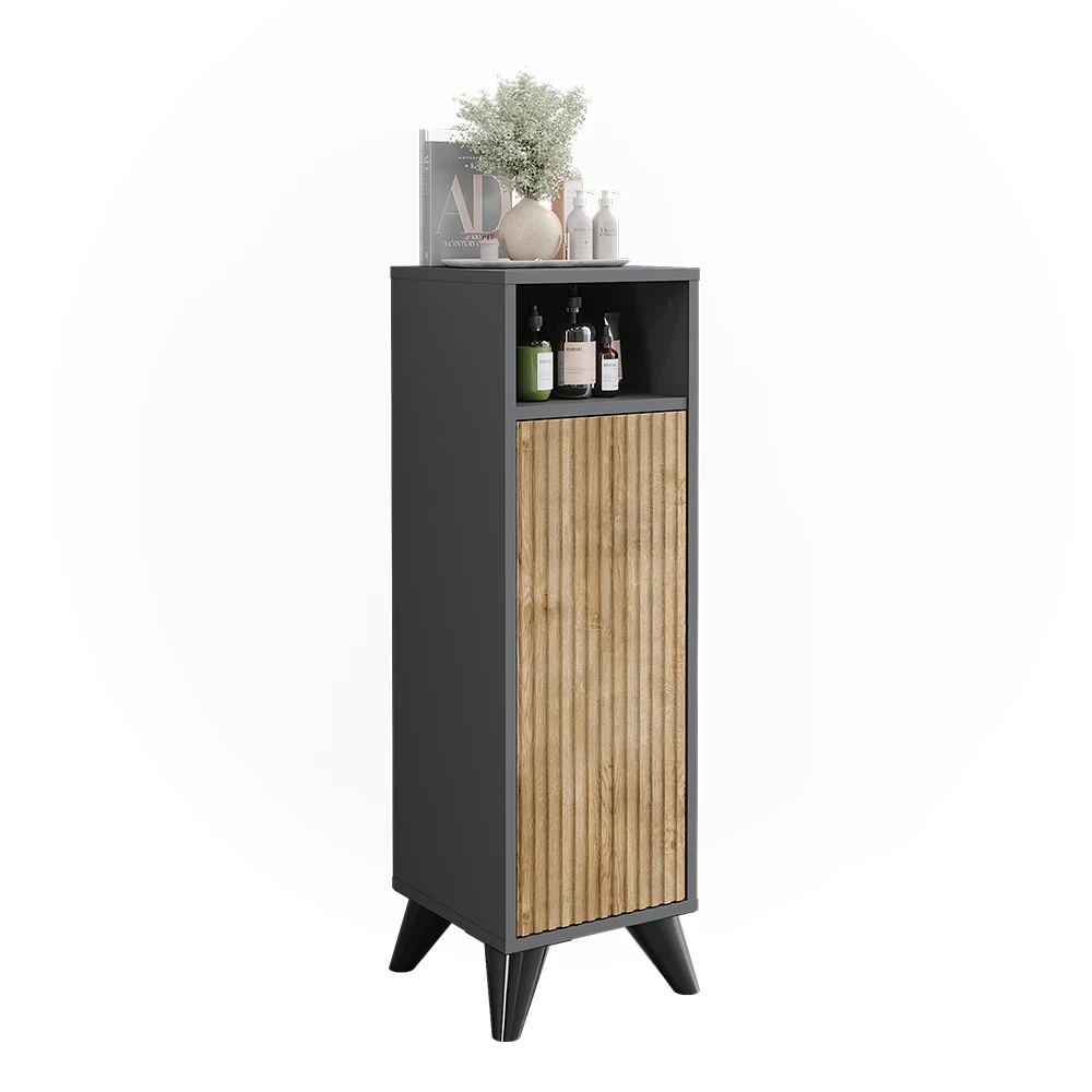 Vicco Midischrank Anthrazit/Bergeiche 30 x 97 cm mit Tür, Leano