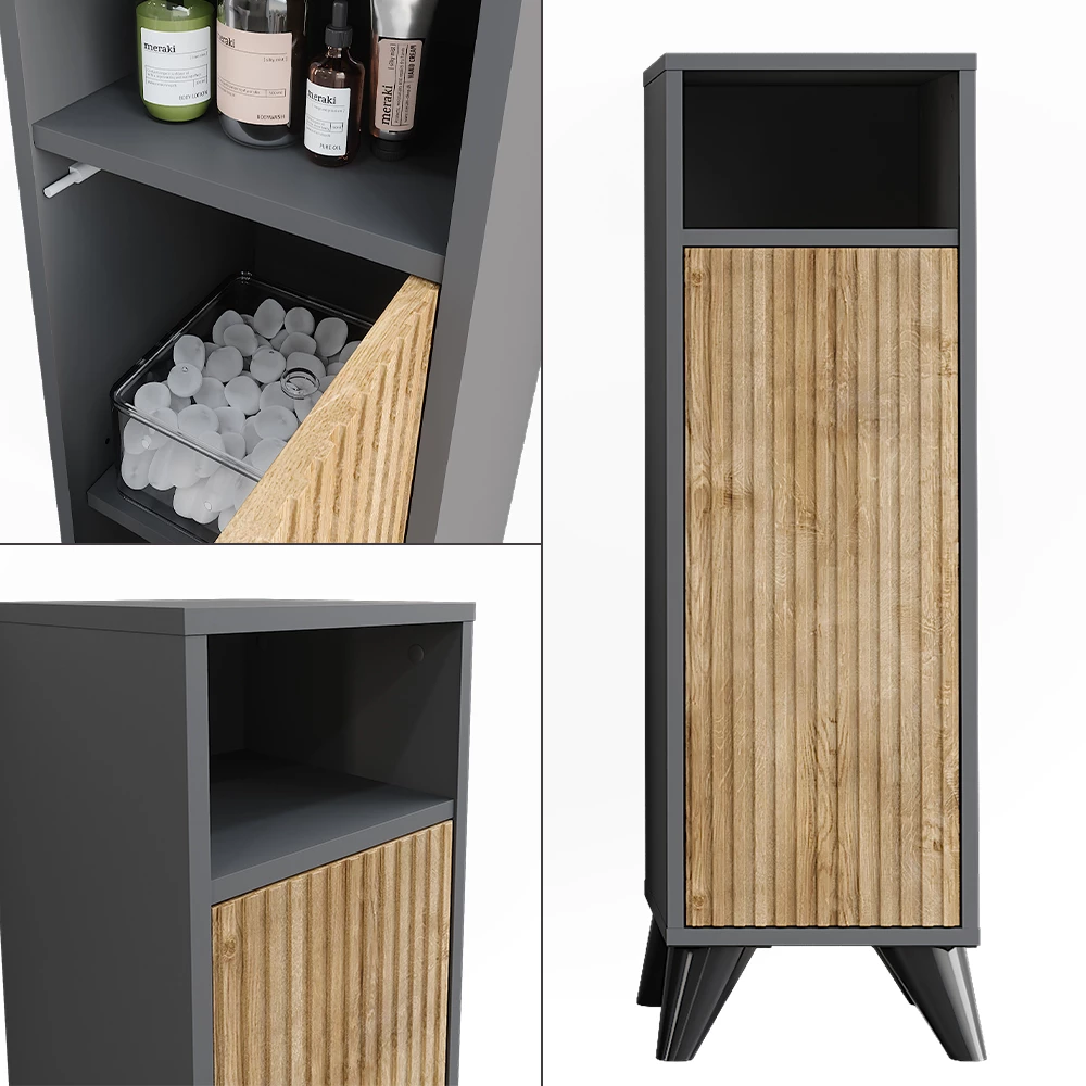 Vicco Midischrank Anthrazit/Bergeiche 30 x 97 cm mit Tür, Leano