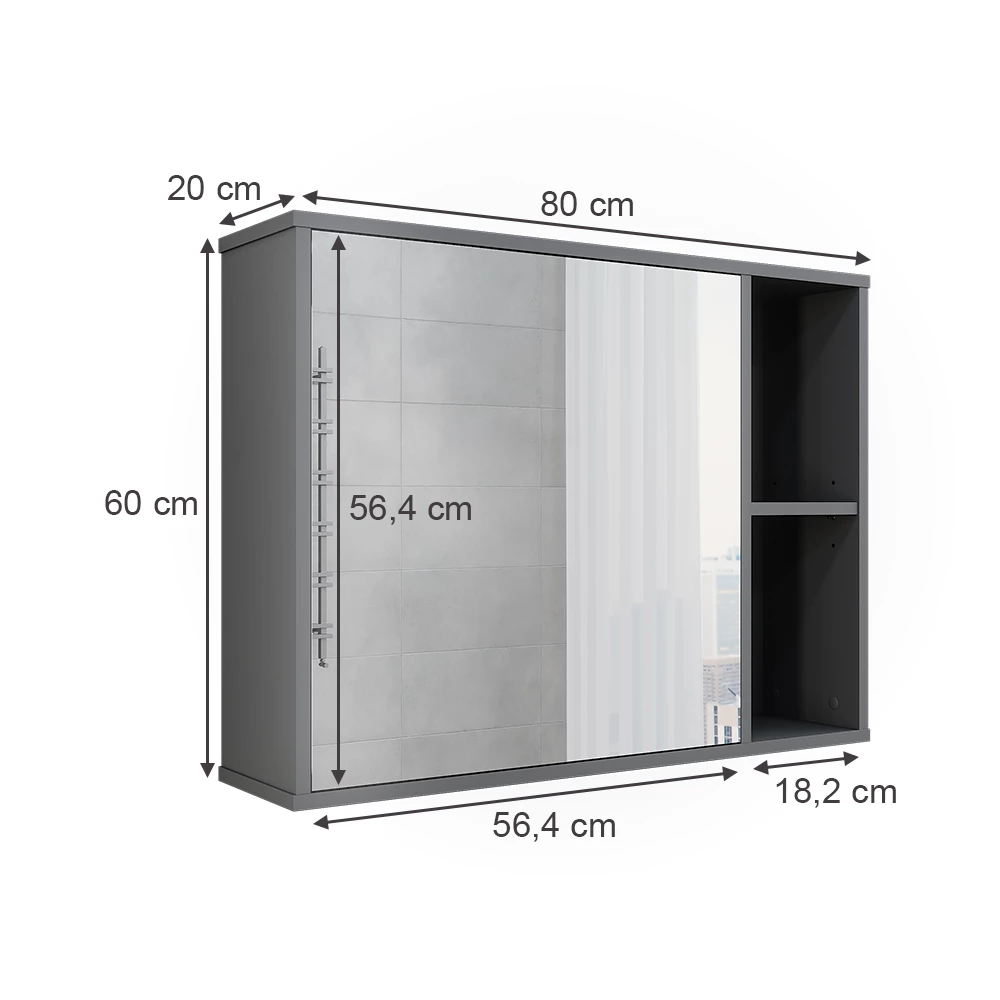 Vicco Badspiegelschrank Anthrazit 80 x 60 cm, Leano