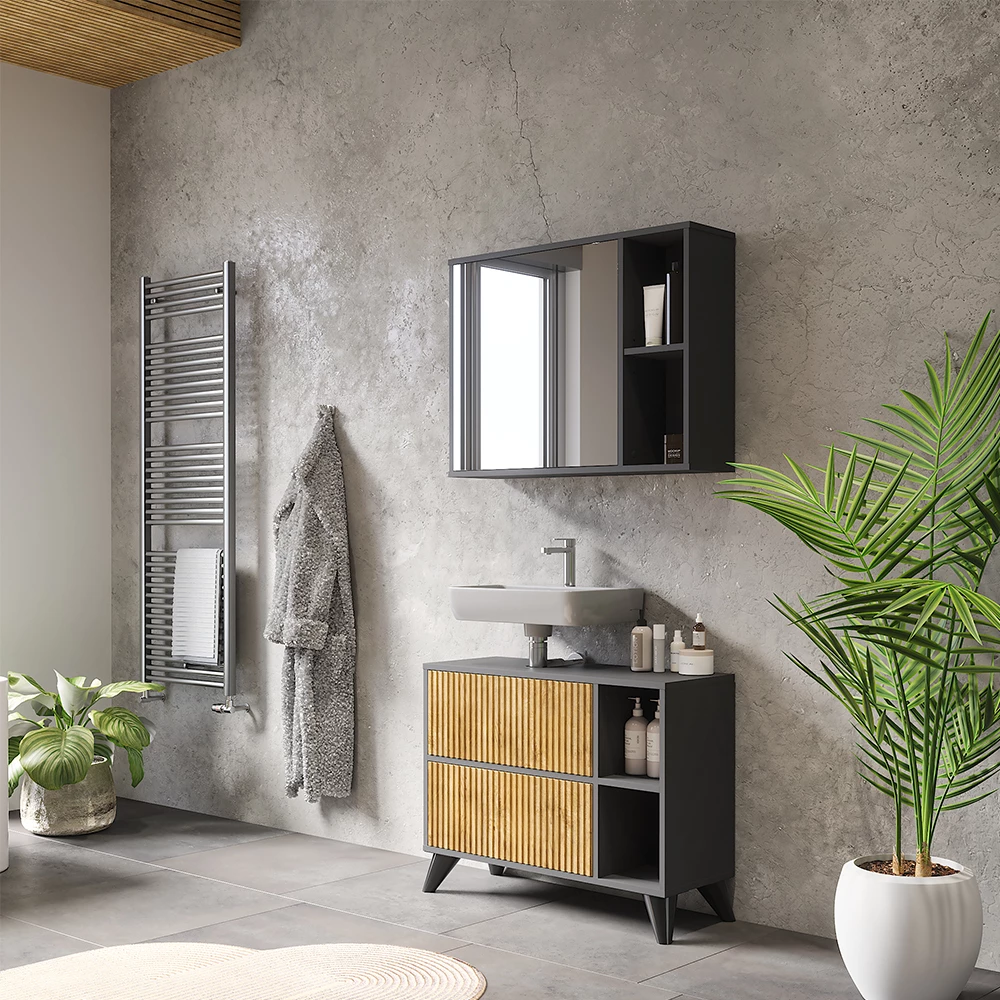 Vicco Badspiegelschrank Anthrazit 80 x 60 cm, Leano