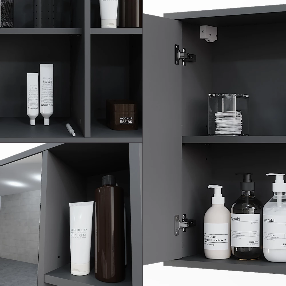 Vicco Badspiegelschrank Anthrazit 80 x 60 cm, Leano