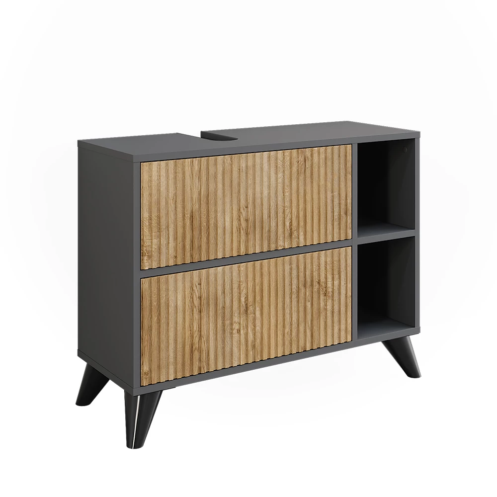 Vicco Spodná skrinka pod umývadlo Antracit/horský dub 80 x 62 cm s 2 zásuvkami, Leano