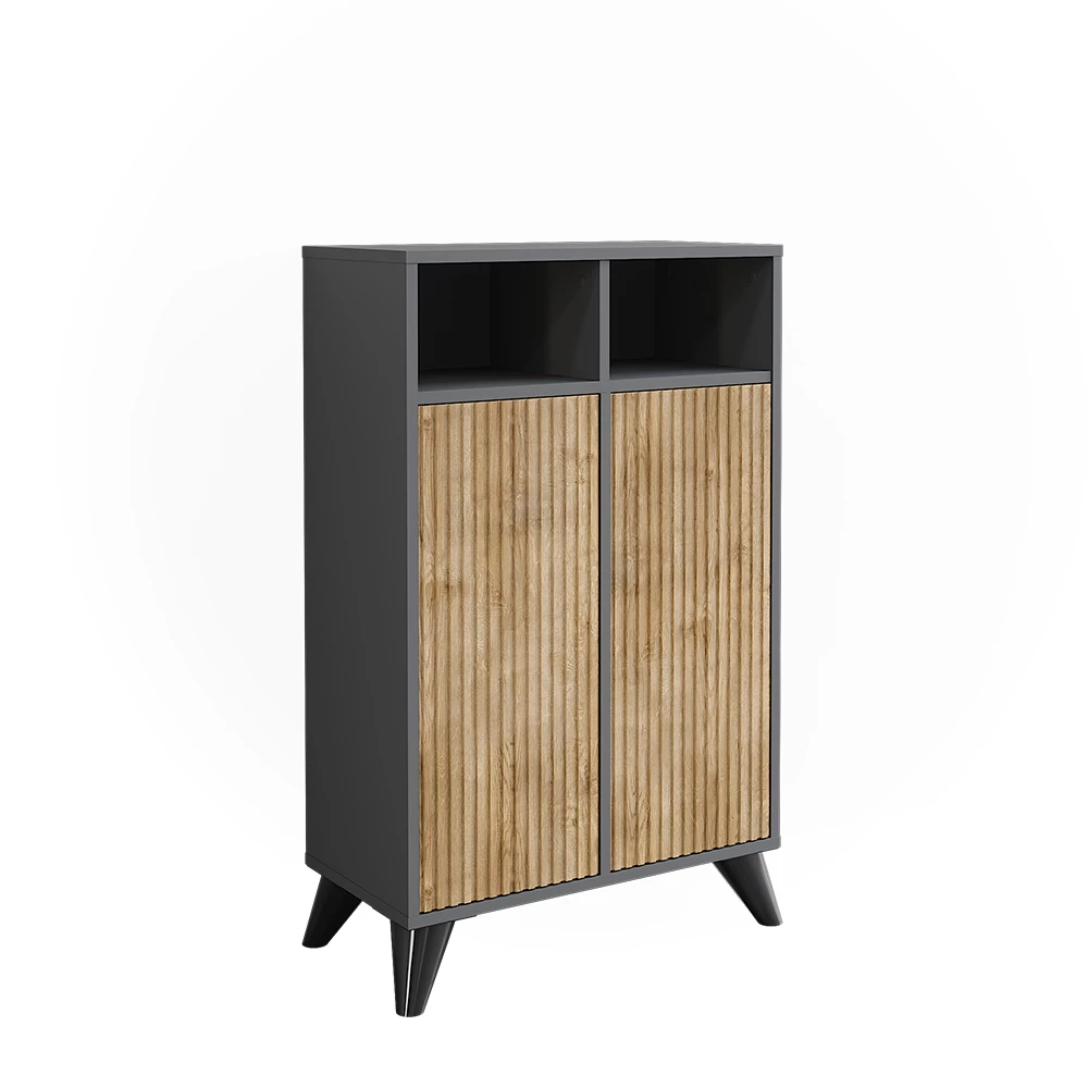 Vicco Midischrank Anthrazit/Bergeiche 60 x 97 cm mit 2 Türen, Leano
