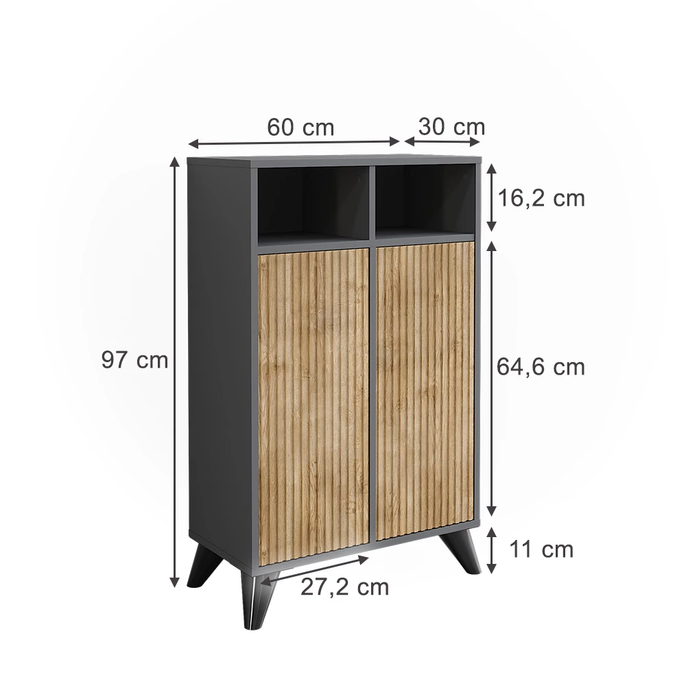Vicco Midikast Antraciet/berg eik 60 x 97 cm met 2 deuren, Leano