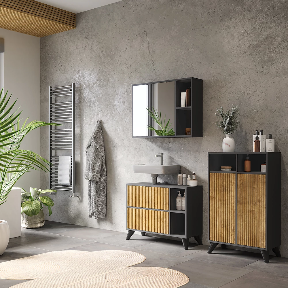 Vicco Midikast Antraciet/berg eik 60 x 97 cm met 2 deuren, Leano
