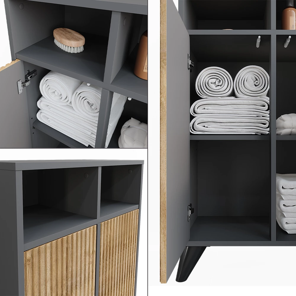 Vicco Midikast Antraciet/berg eik 60 x 97 cm met 2 deuren, Leano