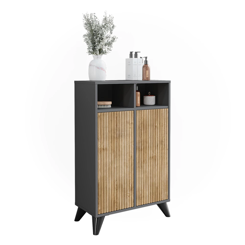 Vicco Midikast Antraciet/berg eik 60 x 97 cm met 2 deuren, Leano