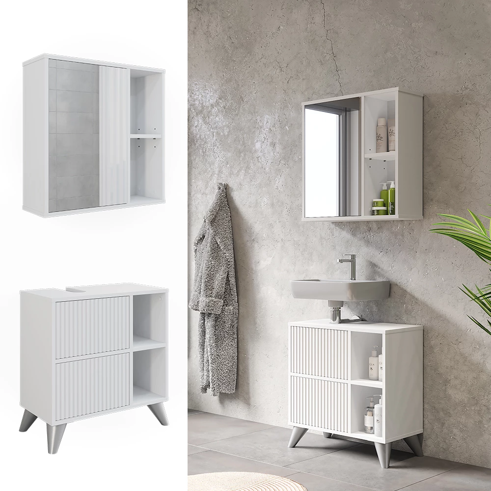 Vicco Badmöbel-Set Branco 2 Teile, Leano