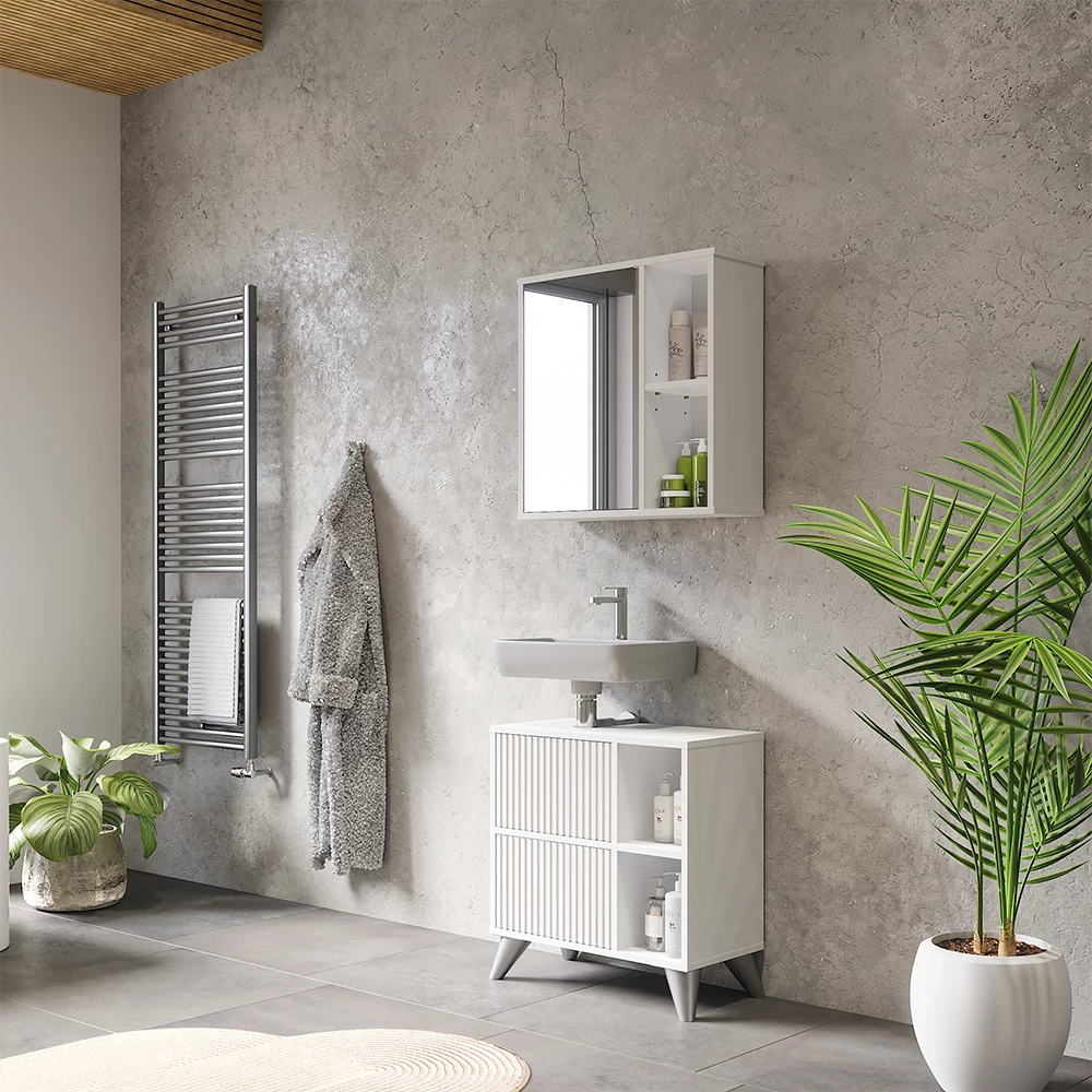 Vicco Badmöbel-Set Weiß 2 Teile, Leano