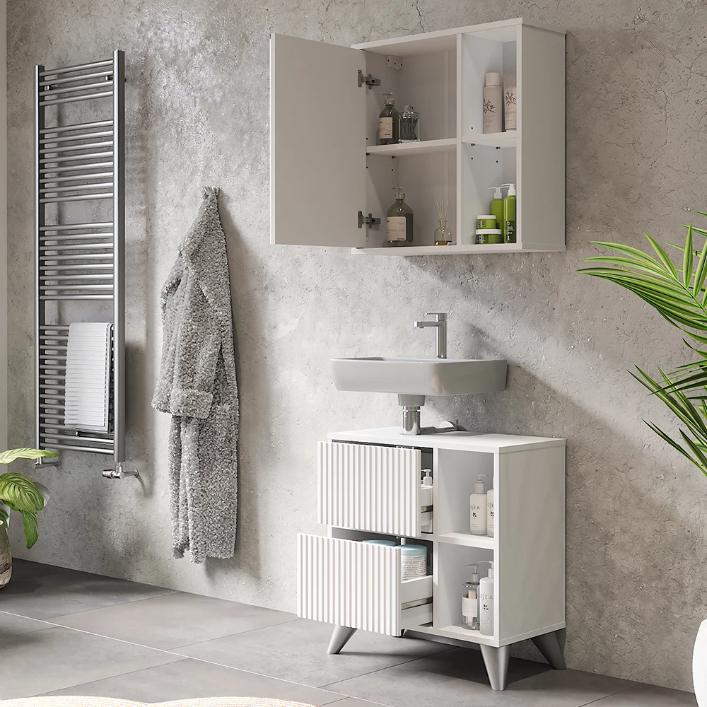 Vicco Badmöbel-Set Weiß 2 Teile, Leano