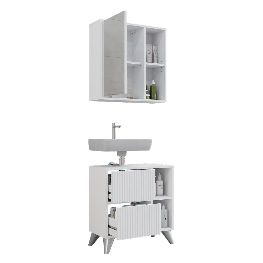 Vicco Badmöbel-Set Weiß 2 Teile, Leano