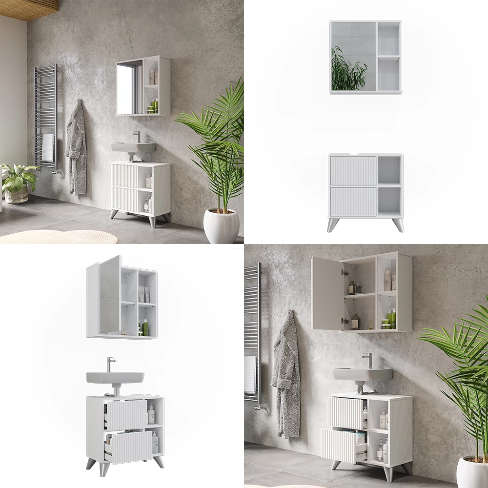 Vicco Badmöbel-Set Weiß 2 Teile, Leano