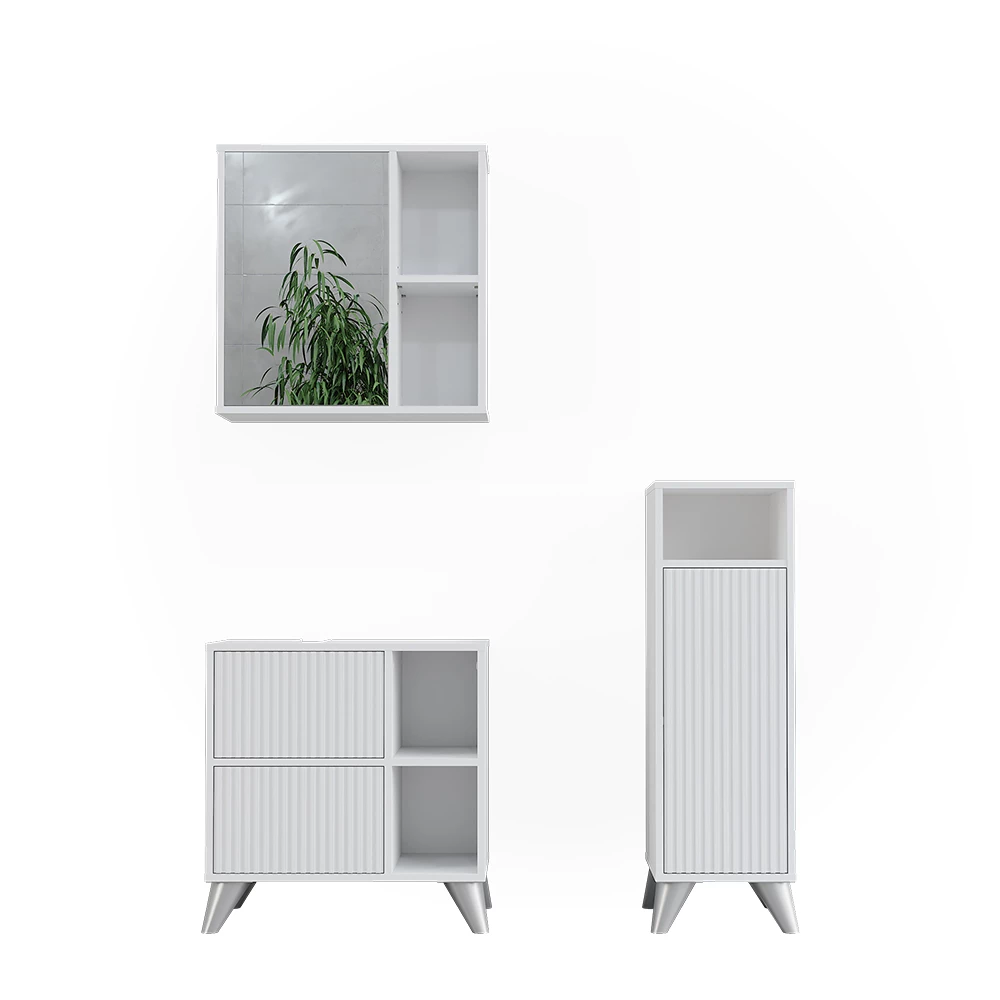 Vicco Set mobilier baie Alb 3 părți, Leano