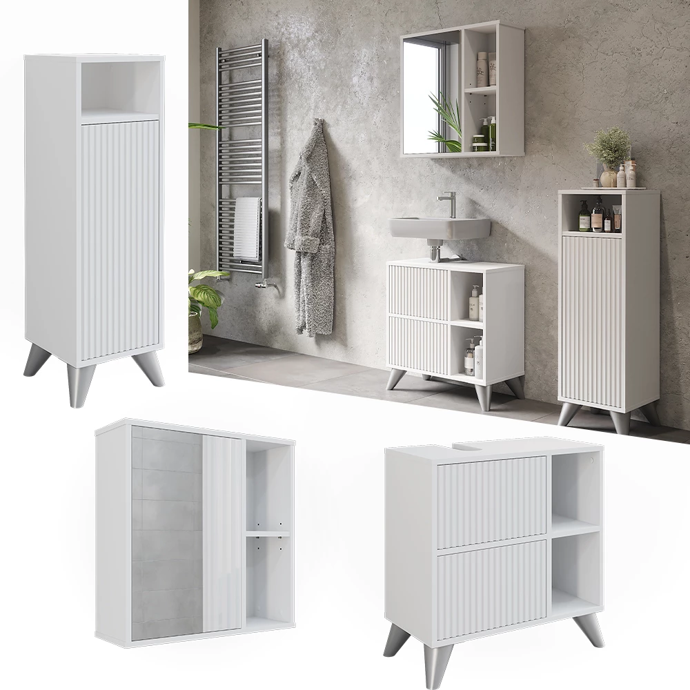 Vicco Set mobilier baie Alb 3 părți, Leano