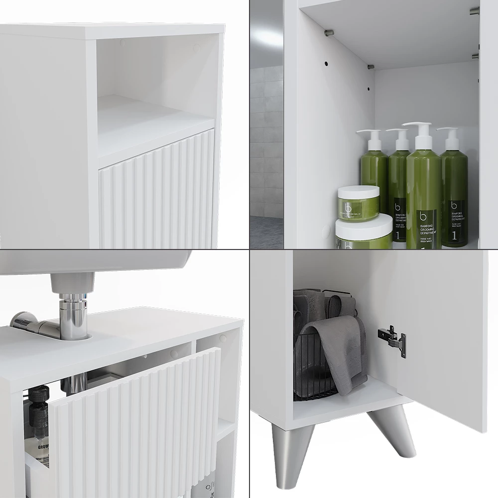 Primo piano di Set di mobili da bagno in Bianco, mostrando design e dettagli della superficie
