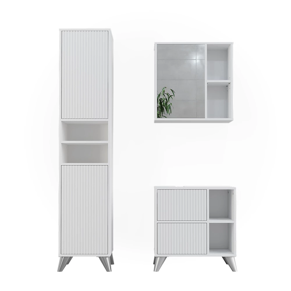 Vicco Set di mobili da bagno Bianco 3 parti, Leano