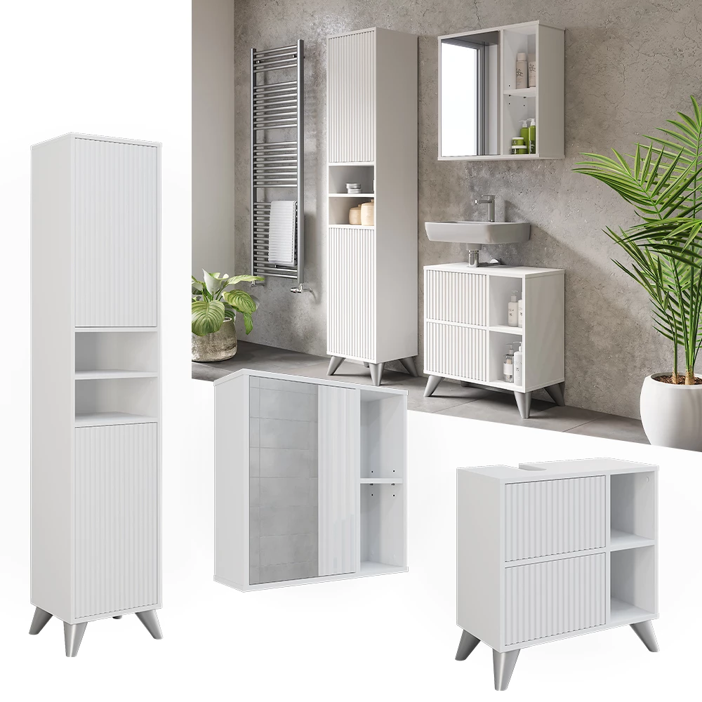 Vicco Set di mobili da bagno Bianco 3 parti, Leano