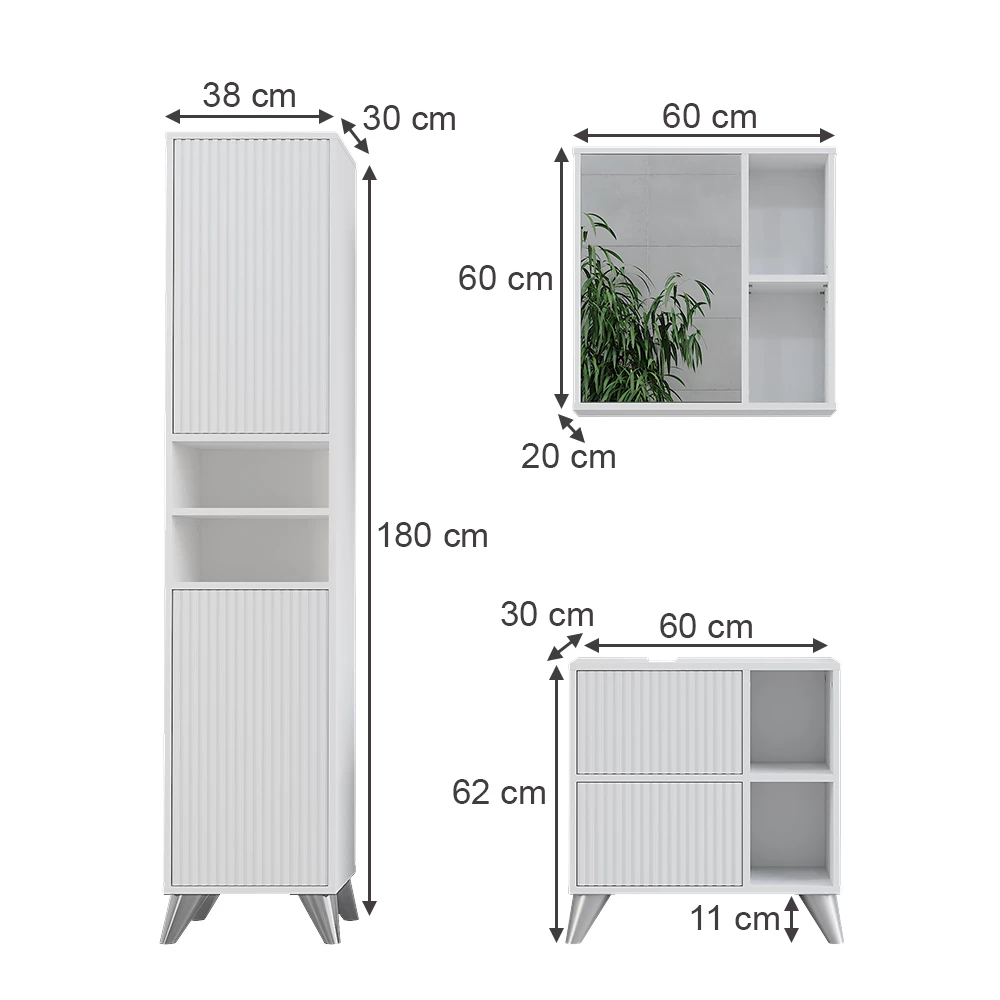 Vicco Set di mobili da bagno Bianco 3 parti, Leano