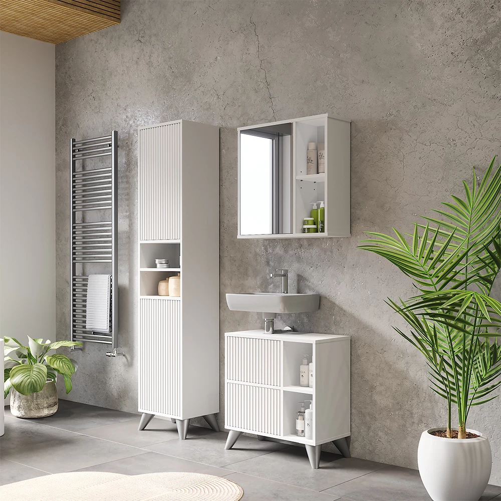Vicco Set di mobili da bagno Bianco 3 parti, Leano