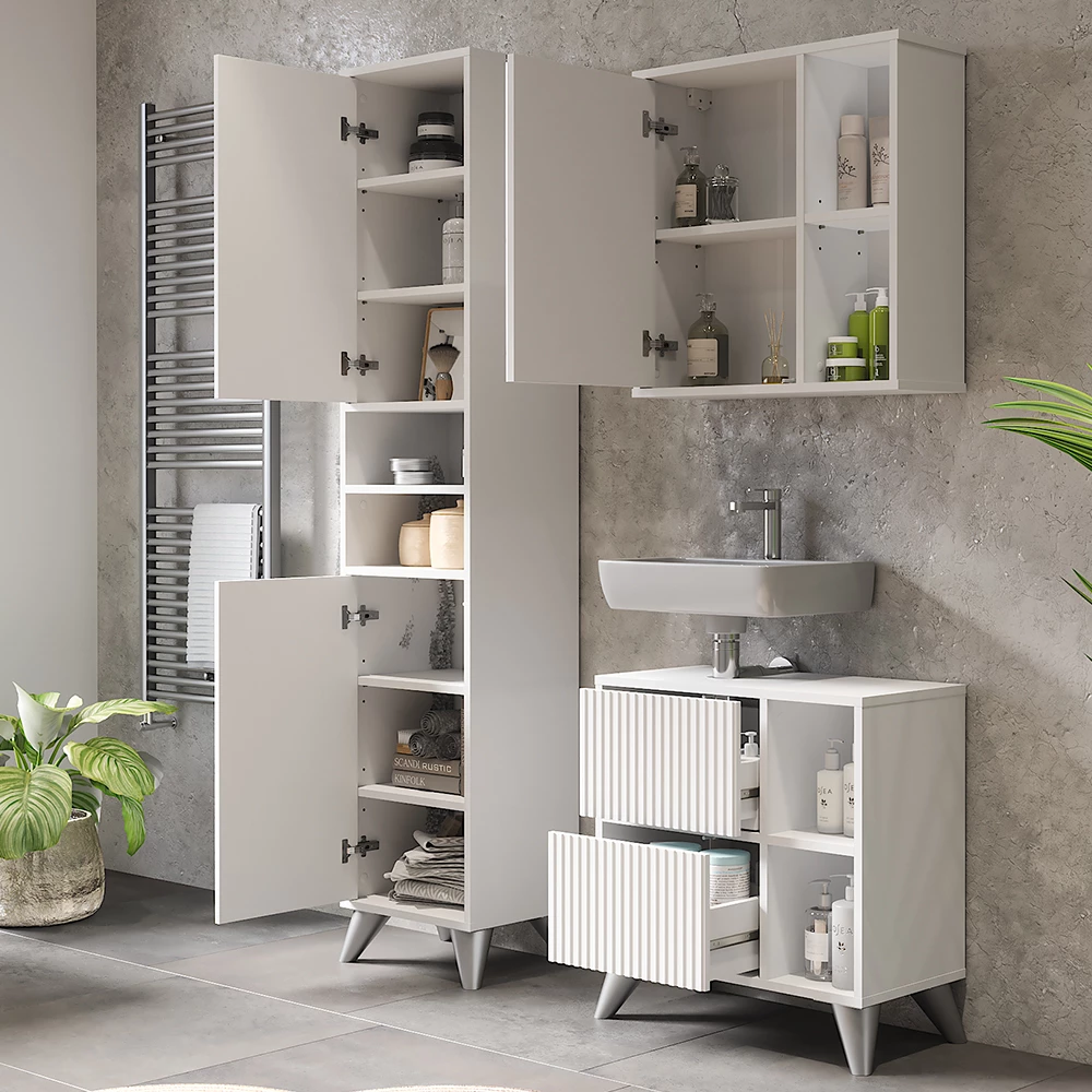 Vicco Set di mobili da bagno Bianco 3 parti, Leano